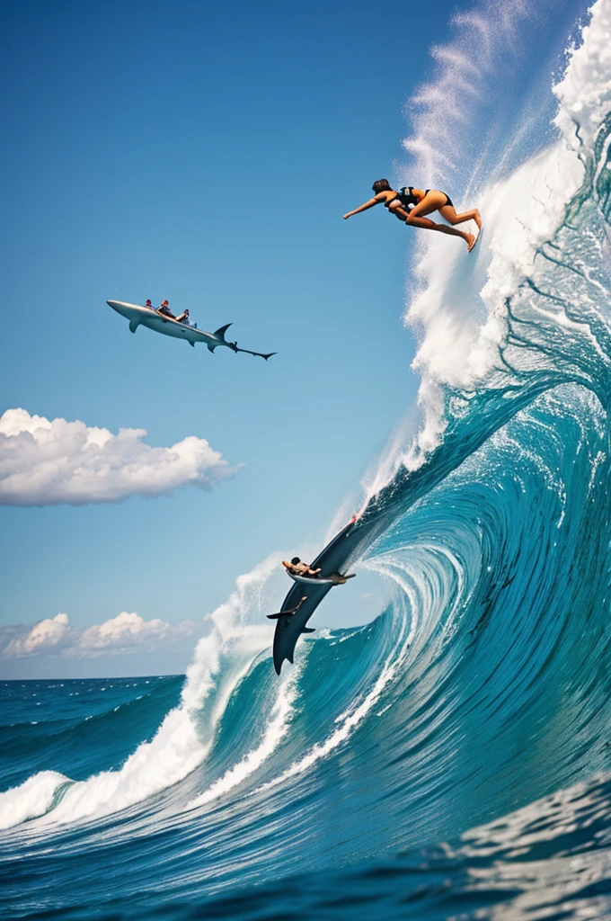 Shark surfing while having a soda