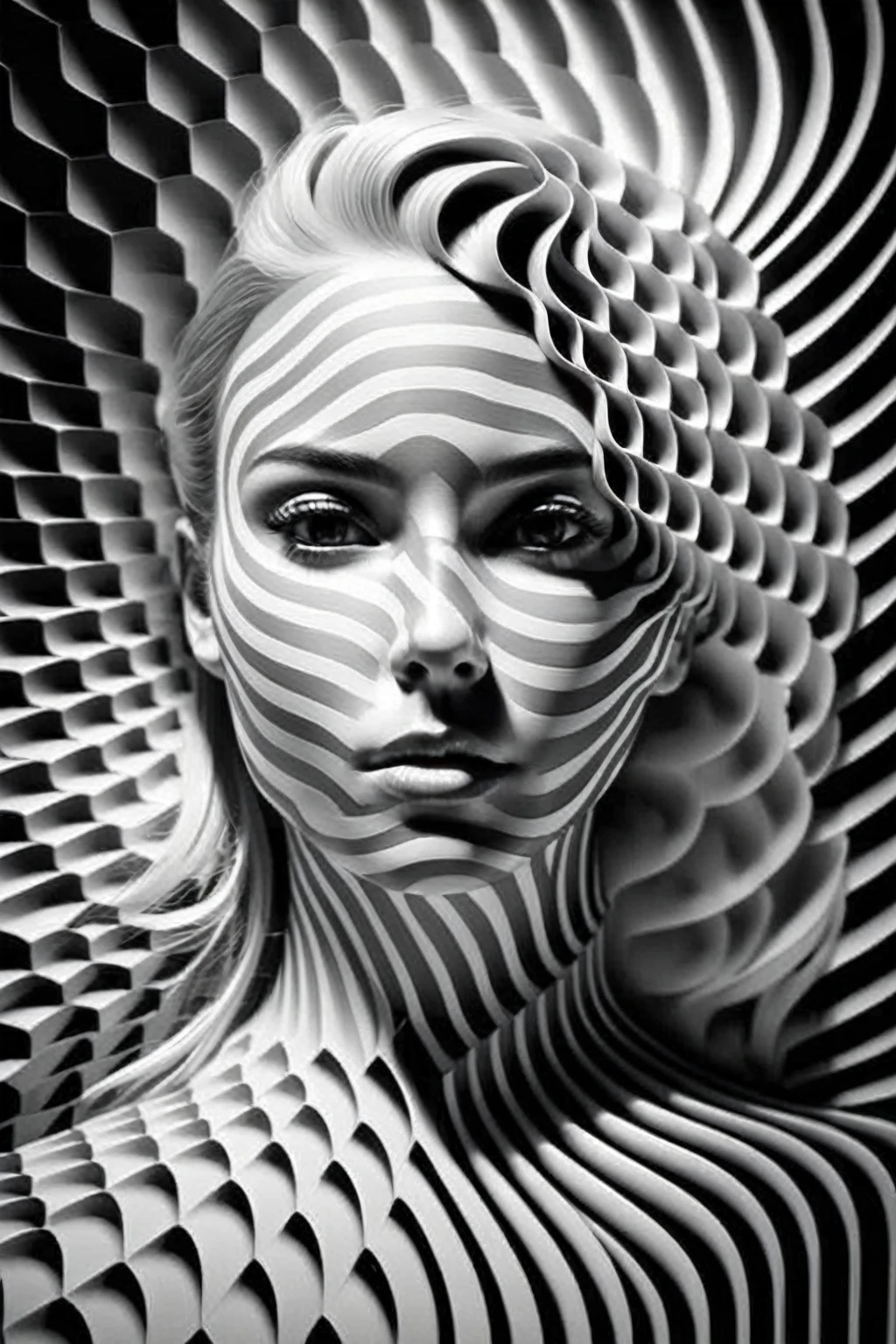 Woman with black and white markings on her face, Amazing digital art, intricate digital art, 3D Digital Art, 3D Digital Art, intricate digital artwork, 先進的な3D Digital Art, Incredibly detailed digital art, Digital Complex Art, Detailed 3D digital art, Amazing digital art, 4K Symmetrical Portrait, 4K Symmetrical Portrait
