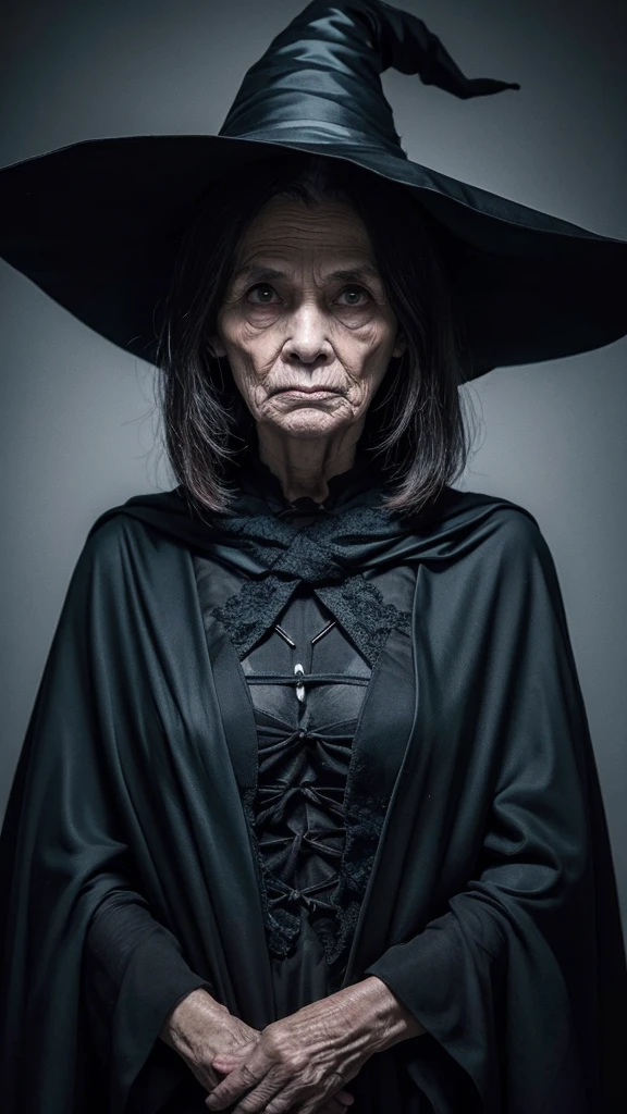 witch Grandmother Wife Wrinkled face Ugly Black Cape Creepy Overall dark scared