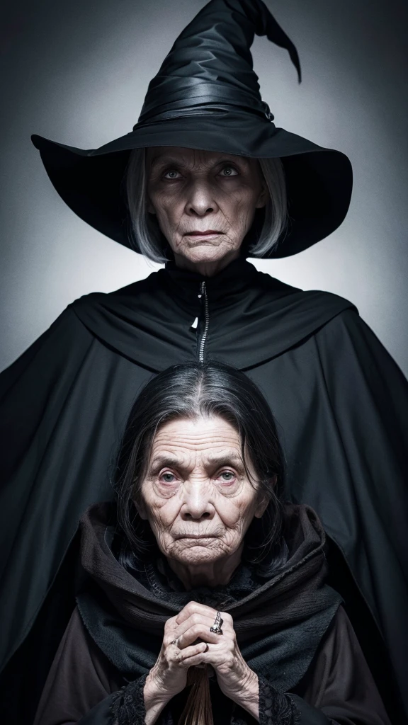 witch Grandmother Wife Wrinkled face Ugly Black Cape Creepy Overall dark scared