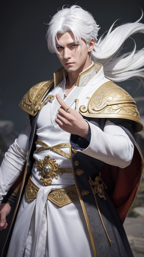 Masterpiece, Close-up of a man with white hair and a white mask., beautiful figure painting, Guvis, งานศิลปะสไตล์Guvis, white haired god, Yang J., Excellent and neat character art, Amazing character art, Fan Qi, Wu Chun Shifan, Gu Vitz in Pixiv Art Station, ancient, mountains and rivers