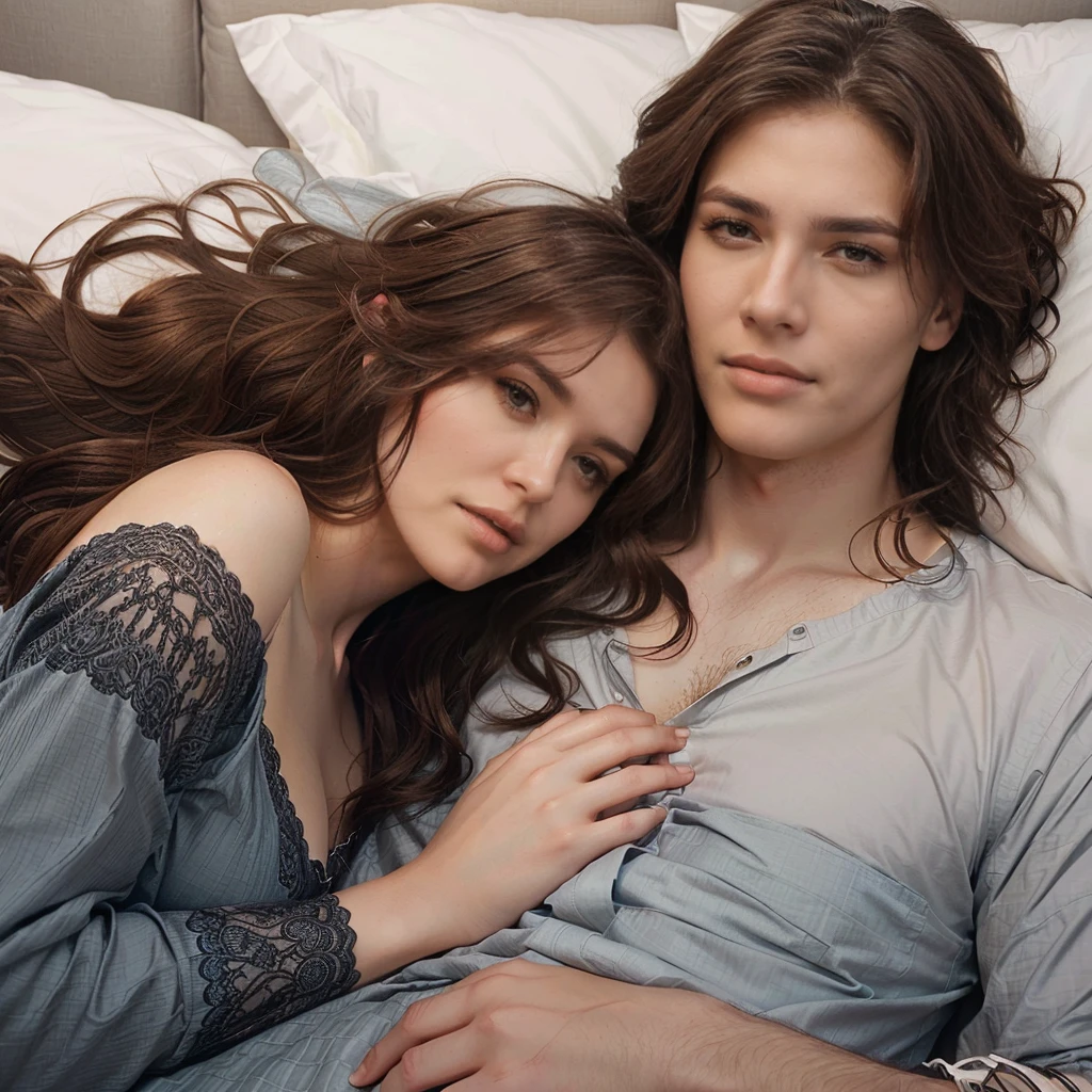a close up of a man laying in bed with a woman, edmund blair and charlie bowater, charlie bowater and artgeem, charlie bowater and mark brooks, style of charlie bowater, in style of charlie bowater, charlie bowater and artgerm, charlie bowater and tom bagshaw, charlie bowater art style