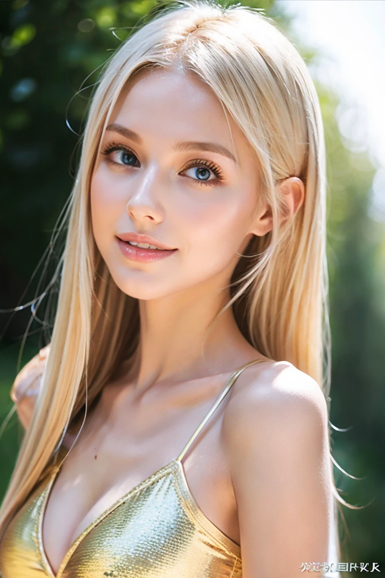 Caucasian Pretty Girl　Ultra-thin leotards　Blonde Long Straight