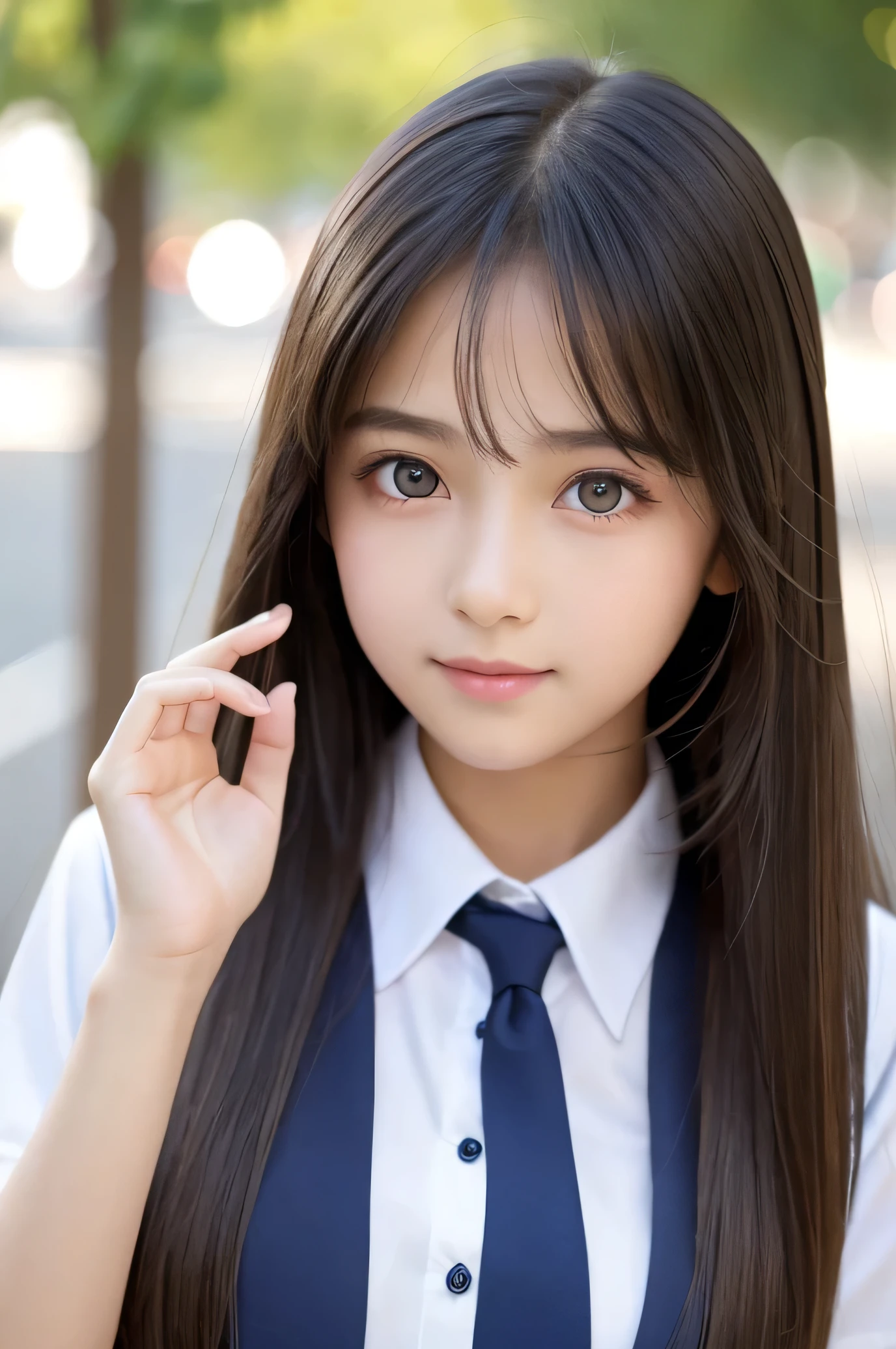 very beautiful cute girl,the cutest elegant face,sparkling clear attractive large glowing eyes, 13 yo, exquisite smooth and silky hair, white fair skin,school uniforms