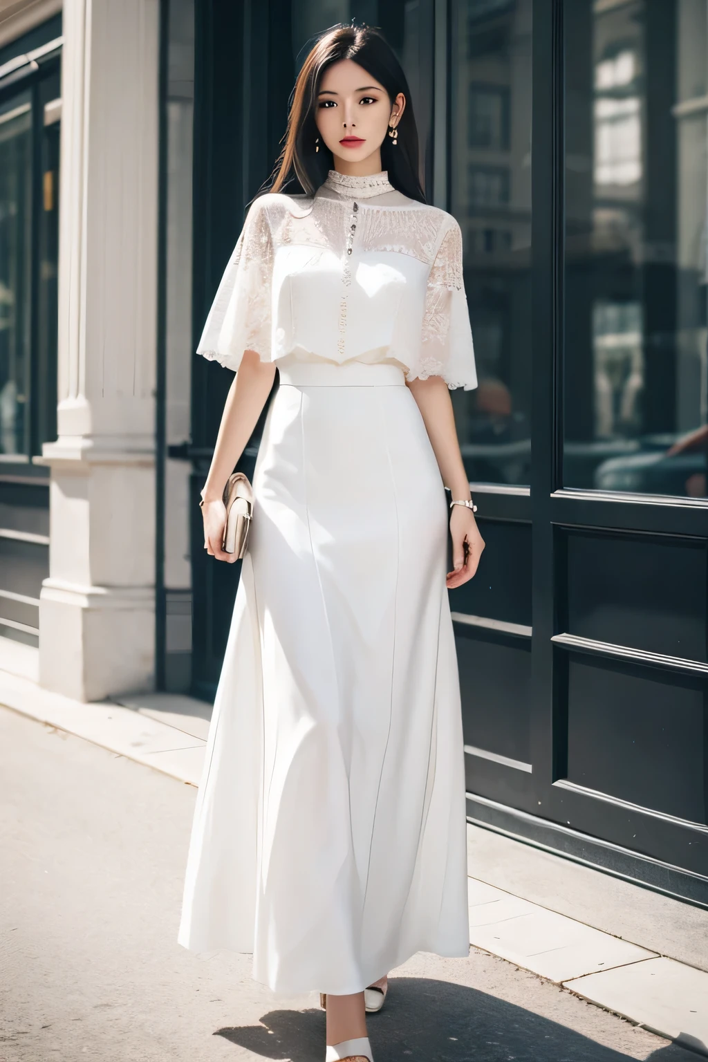 White dress, luxury, women, long skirt