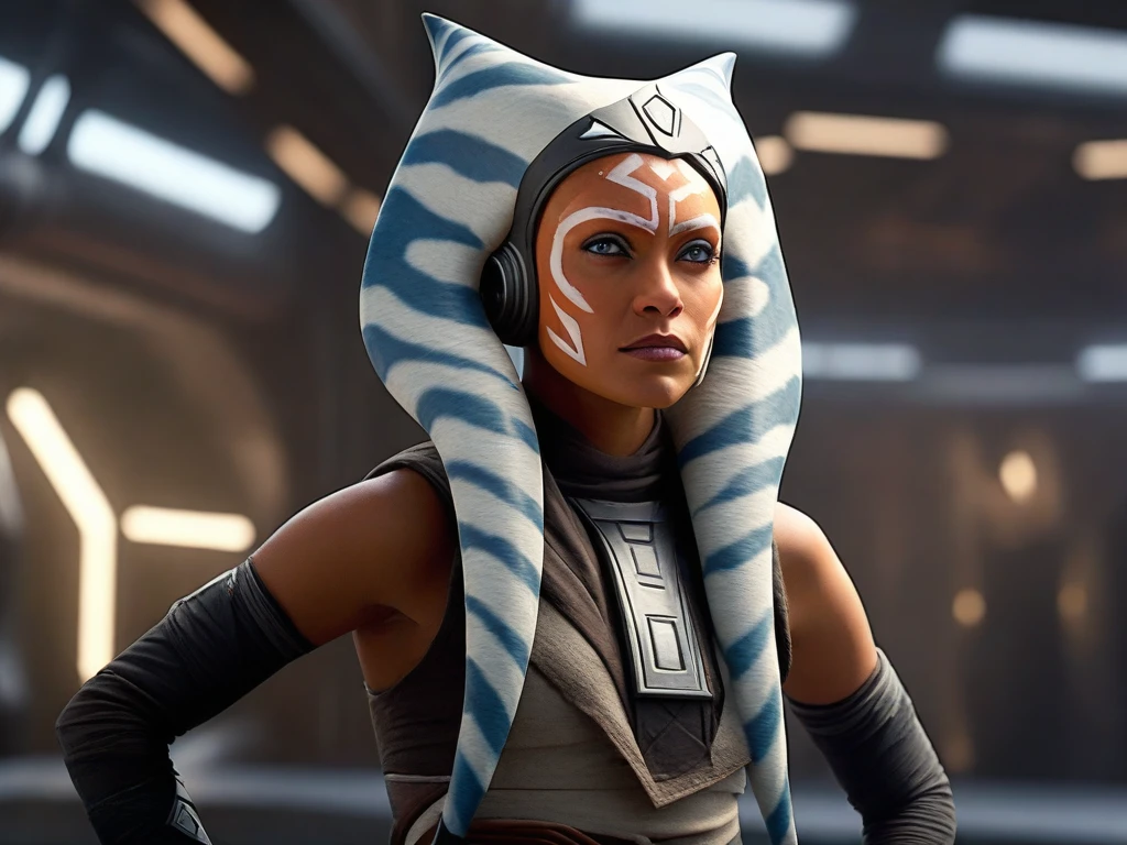 star wars,dynamic pose, ahsoka ,
unreal engine 5 render, a detailed matte photo, photorealism,
crystal clear,(high contrast),
(Gorgeous Photo:1.3) of (Ultra detailed:1.3), 8k, masterpiece, ((ultra detailed:1.1)), 16k textures, cinematic look, intricate,epic, UHD, DSLR, raw photo,
 