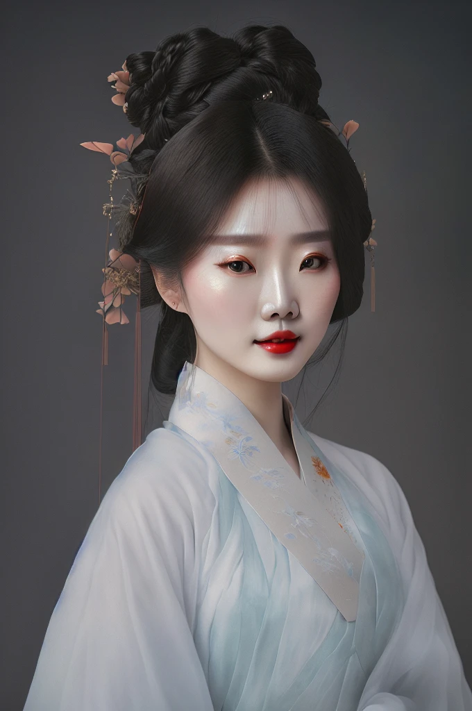 Wearing light-colored Hanfu，Red lips，Peach Blossom Eyes, palace ，Beautiful portrait images, Traditional Beauty, Wearing Chinese Hanfu，Wearing Chinese clothing, Chinese Girl, artwork in the style of 古魏兹, Cute and delicate face, Big bright eyes，Young cute pale Asian face，4K，8k，Ultra HD