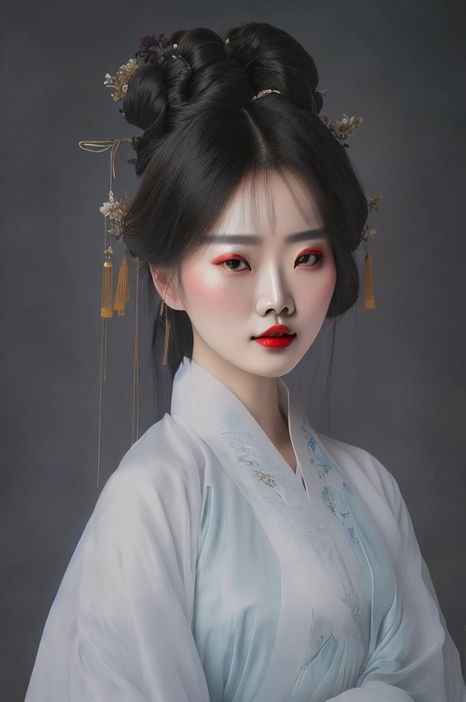 Wearing light-colored Hanfu，Red lips，European double eyelids and big eyes,Big watery eyes， palace ，Beautiful portrait images, Traditional Beauty, Wearing Chinese Hanfu，Wearing Chinese clothing, Chinese Girl, artwork in the style of 古魏兹, Cute and delicate face, Big bright eyes，Young cute pale Asian face，4K，8k，Ultra HD