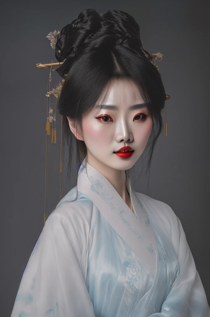Wearing light-colored Hanfu,Red lips,European double eyelids and big eyes,Big watery eyes, palace ,Beautiful portrait images, Traditional Beauty, Wearing Chinese Hanfu,Wearing Chinese clothing, Chinese Girl, artwork in the style of 古魏兹, Cute and delicate face, Big bright eyes,Young cute pale Asian face,4K,8k,Ultra HD