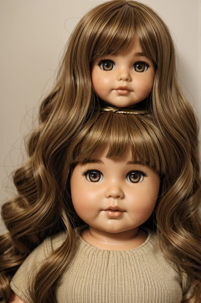 An obese doll with brown hair and blonde locks