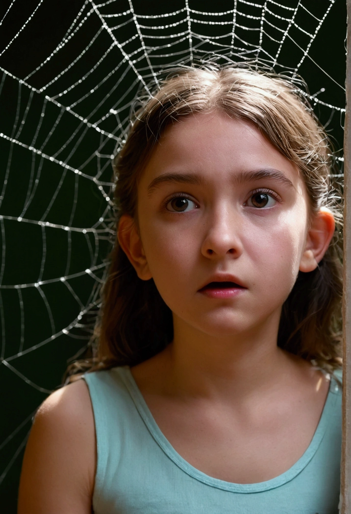 Girl caught in a spider's web