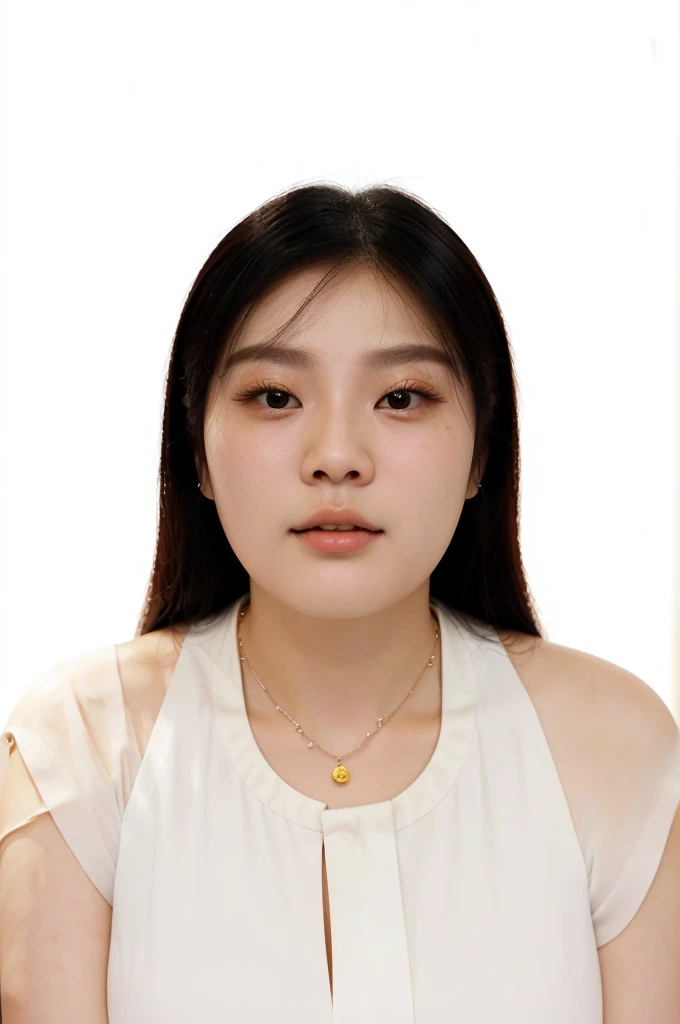 there is a woman with a necklace on her neck looking at the camera, south east asian with round face, pengzhenzhang, shen mingchen, Nivanh Chanthara, Gongbi, Jiyun Chae, Jin Kim, xiaofan zhang, student, with round face, nuttavut baiphowongse, Yanjun Chengt