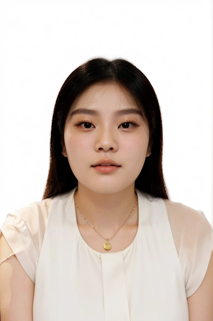 there is a woman with a necklace on her neck looking at the camera, south east asian with round face, pengzhenzhang, shen mingchen, Nivanh Chanthara, Gongbi, Jiyun Chae, Jin Kim, xiaofan zhang, student, with round face, nuttavut baiphowongse, Yanjun Chengt