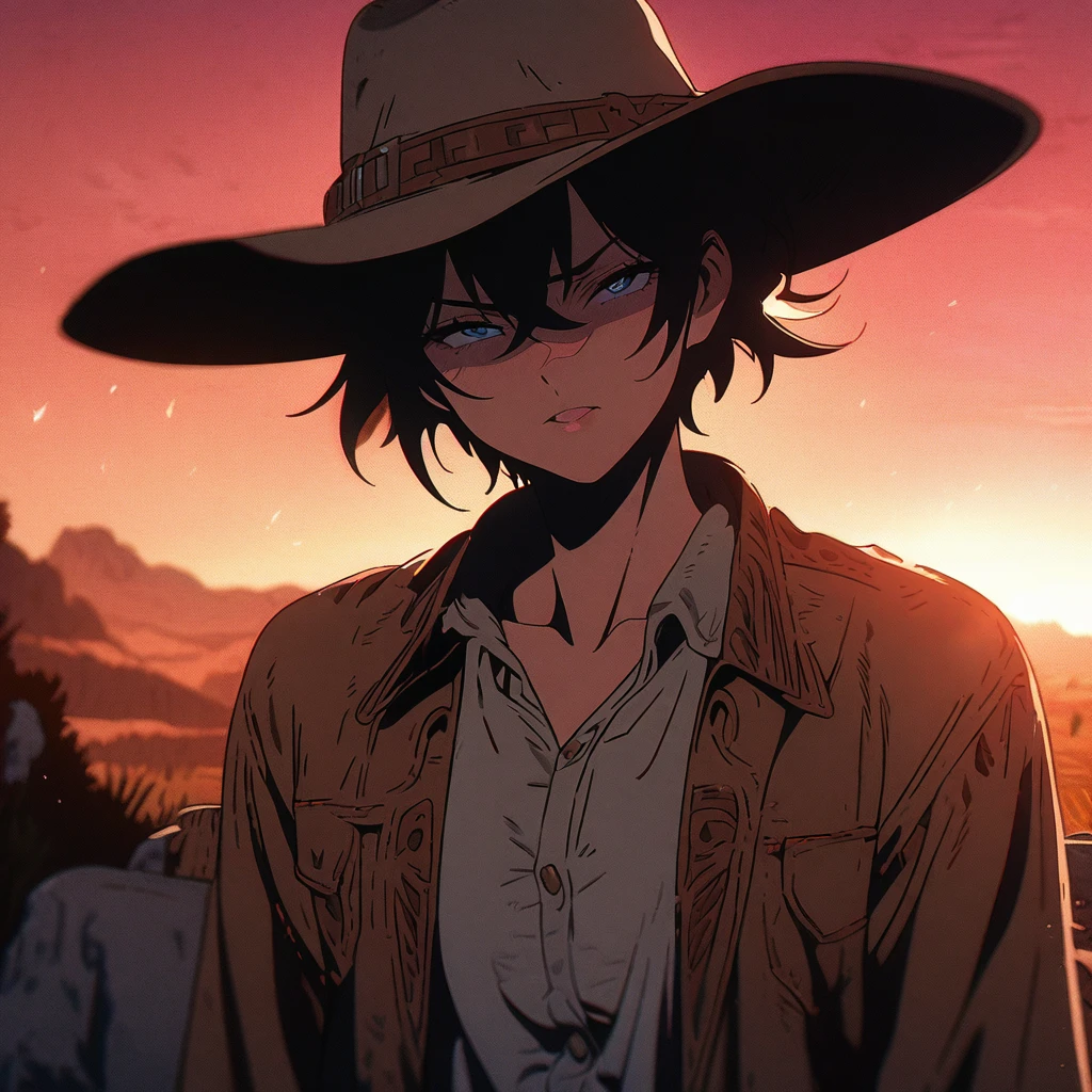 Masterpiece, ultra detailed, beautiful,Super Saturation, anime style,1 person, western cowboy 🤠,nevada