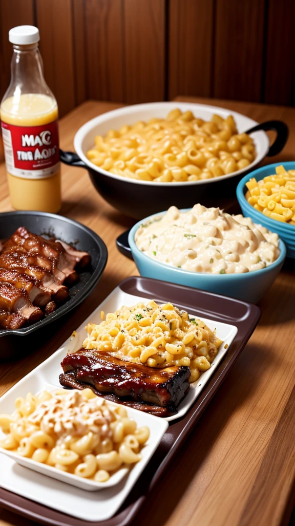 Bbq ribs mac and cheese and potatoe salad