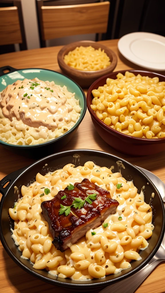 Bbq ribs mac and cheese and potatoe salad