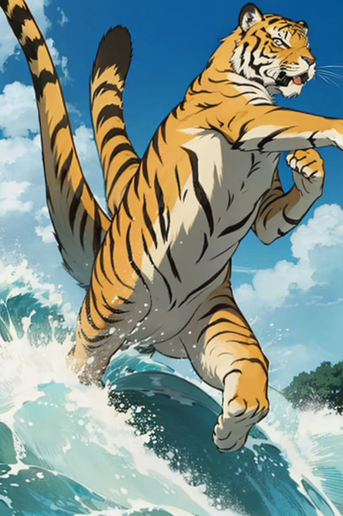 tiger attacking, magical florest background