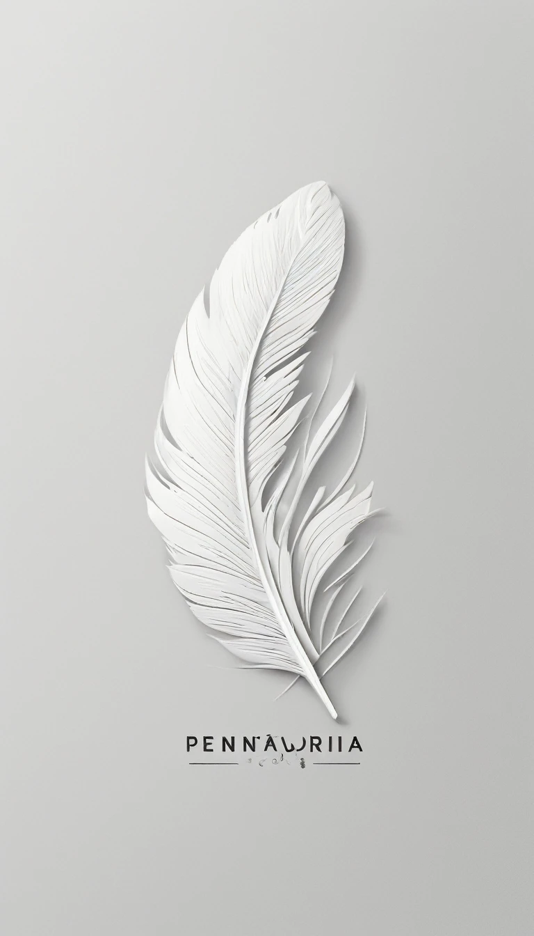 Minimalistic logo design of a white feather with memories of birds for the brand “Penamemoria".