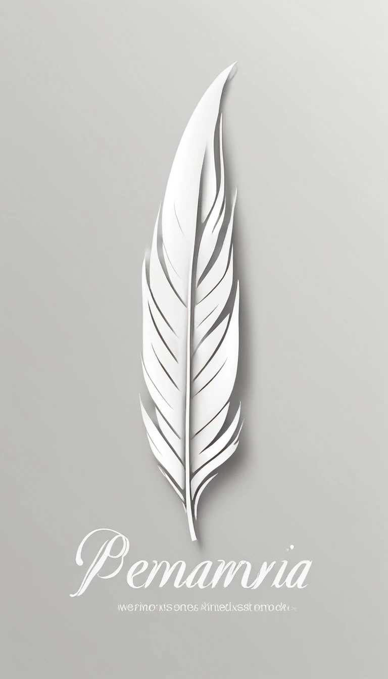 Minimalistic logo design of a white feather with memories of birds for the brand “Penamemoria".