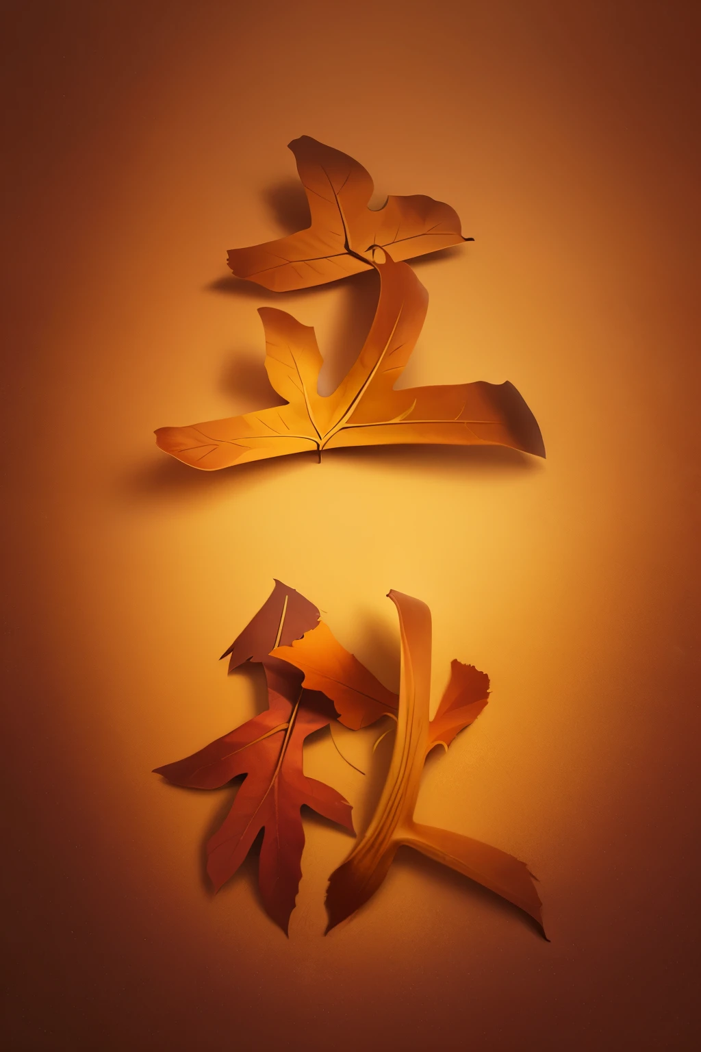withered maple leaves, autumn, poster style, best quality, masterpiece, golden light, simple clean background