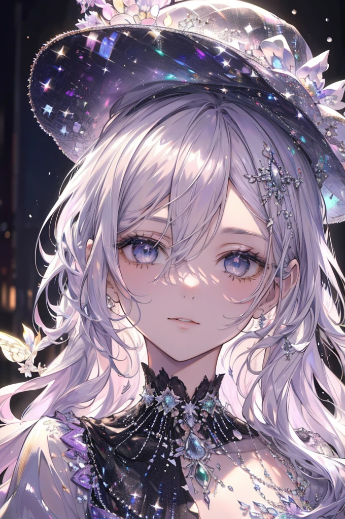 High resolution RAW color art, animation,Sculpture, Silver Marble Skin, (((Highly detailed elegant))), Magical atmosphere, Detailed skin, texture,(Exquisitely crafted, The finer details, Ultra-detailed art), Depth of written boundary, Bokeh, Silky to the touch, Hyper Detail, White Background, (Pastel Purple), Beautiful Eyes, Elegant face, Recall, Magic Hat