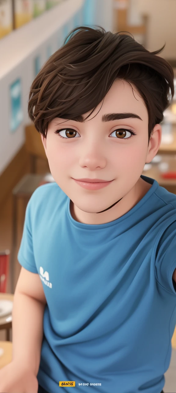 (Masterpiece), (ultra detailed), (realistic), (best quality), (ultra high resolution), (half body photo), front lighting, portrait, vivid colors, bokeh, soft lighting; realistic photography high dimension, there is a photo of a 20th years old Asian young man in a aesthetic restaurant, cool man, His skin is dark browny, his body is slightly fatty, his weight arround 60 kilograms, his eyes are narrow with a sharp, he is smiling slightly, He is facing slightly tilted towards the right of a camera angle, he is wearing dark blue black over size thick crewneck, his hands were not visible. Smooth fading backround, bokeh, blur background, face focus, super focus and sharp definition to objects, portraits, profile photos, half body photos, at restaurant, blurry face, blur effect face, blurred face, blurry image, blur effect, blurry, detailed unblurred face, blurry photography, background blur, deblur, motion blur, slow shutter, close up potrait, photo soft blurring background, slow shutter, profile picture 1024px, potrait, photoshot, screensaver, clear high definition resolution