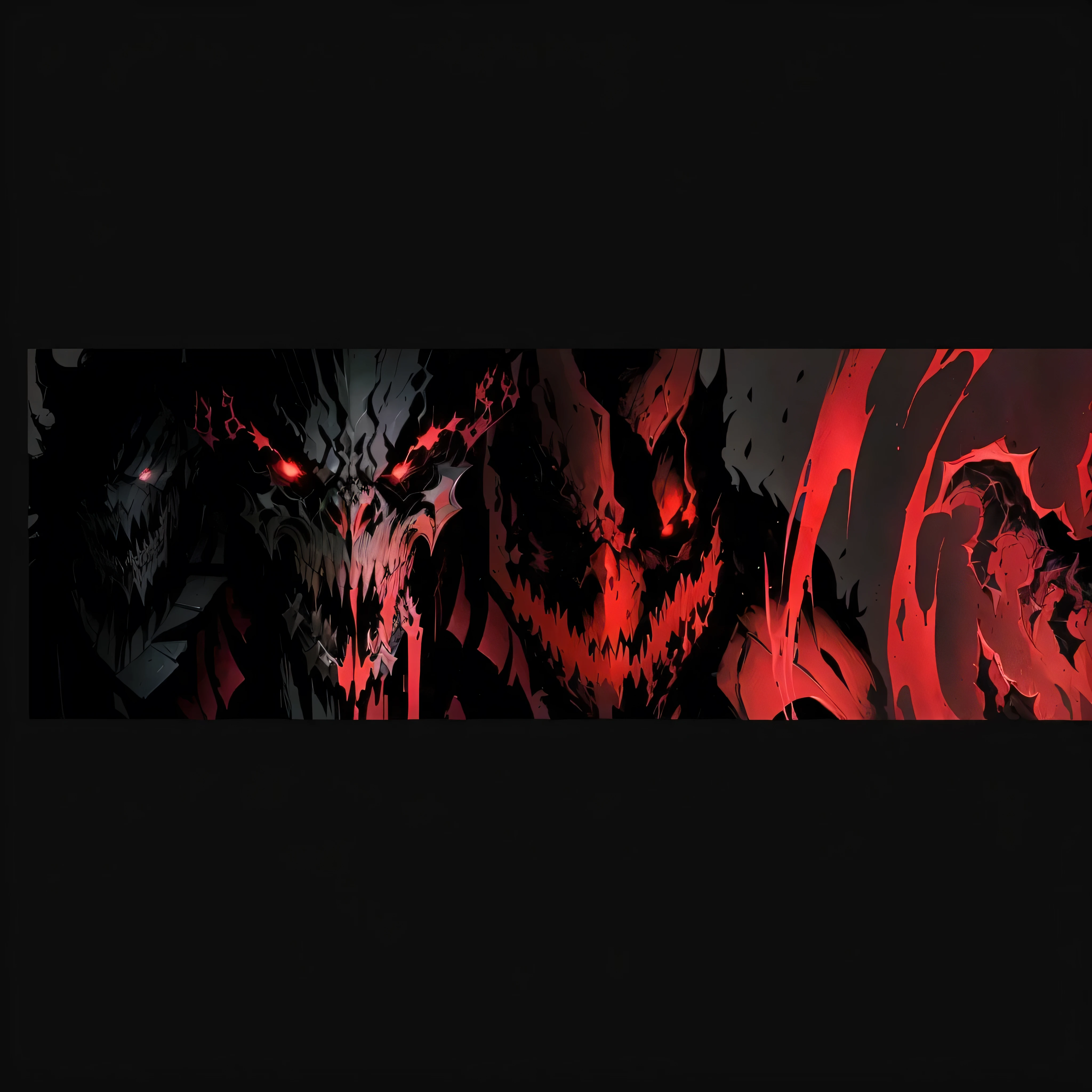 a close-up of a group of animated characters in a dark room, darksiders art style, estilo darksiders, Darker dungeon art style, poisonous, Tema Darksiders Halloween, Tema Doom Hell, Demon slayer art style, 6 Billion Demons Style, of the supreme lord, chaos nightmare ❄️ amour venom, eternal doom art style, demons, Estilo Darkest Dungeon, Frenetic art style
