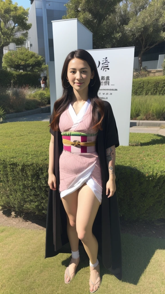 (((snap shot)))、Top Knot、smile、Looking at the audience、Realistic、Lift up your maxi dress to show off your pants.、(Small breasts)