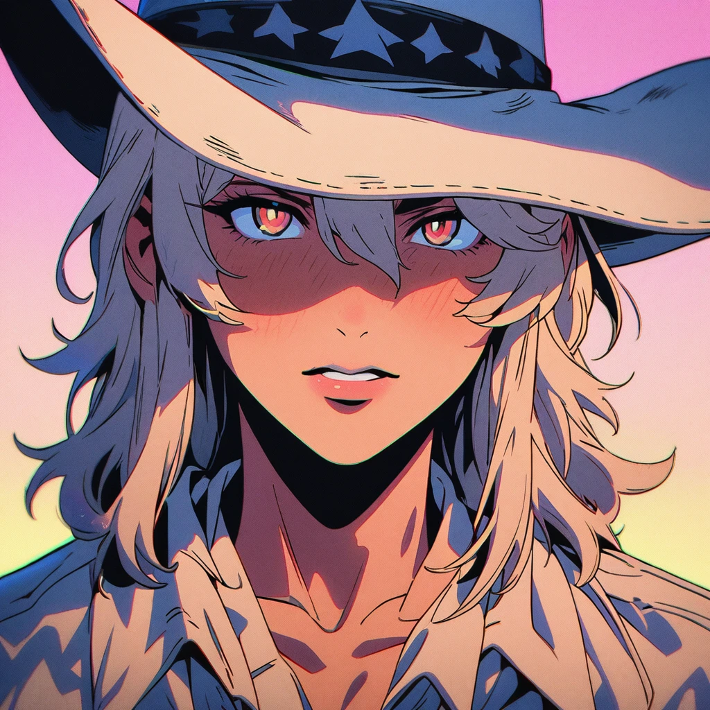 Masterpiece, ultra detailed, beautiful,Super Saturation, anime style,1 person, western cowboy 🤠,nevada