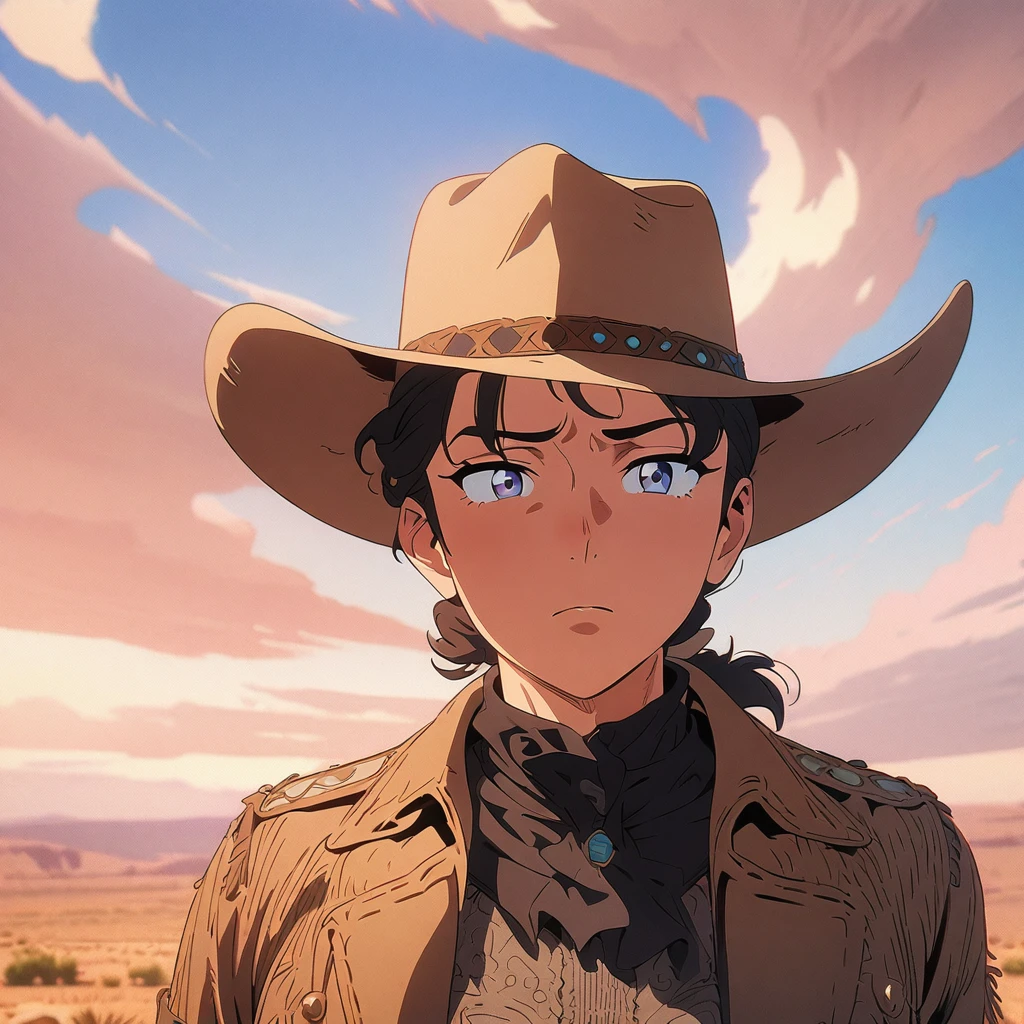 Masterpiece, ultra detailed, beautiful,Super Saturation, anime style,1 person, western cowboy 🤠,nevada