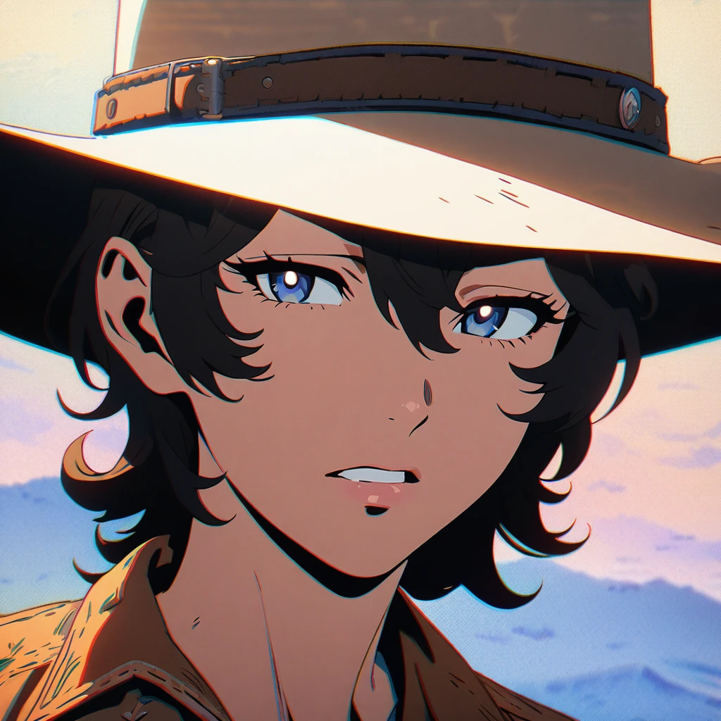 Masterpiece, ultra detailed, beautiful,Super Saturation, anime style,1 person, western cowboy 🤠,nevada
