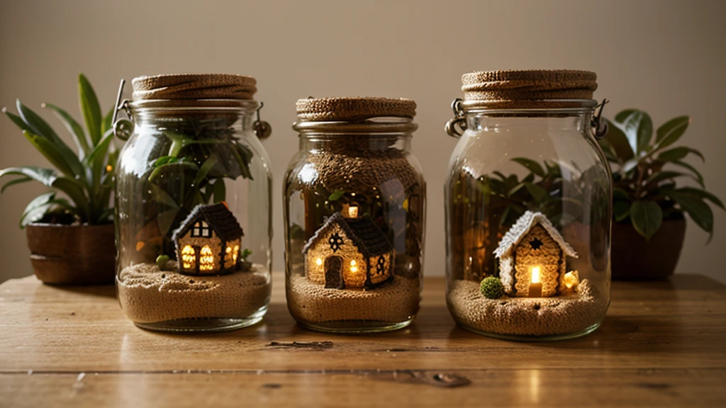 Crochet village in a jar.