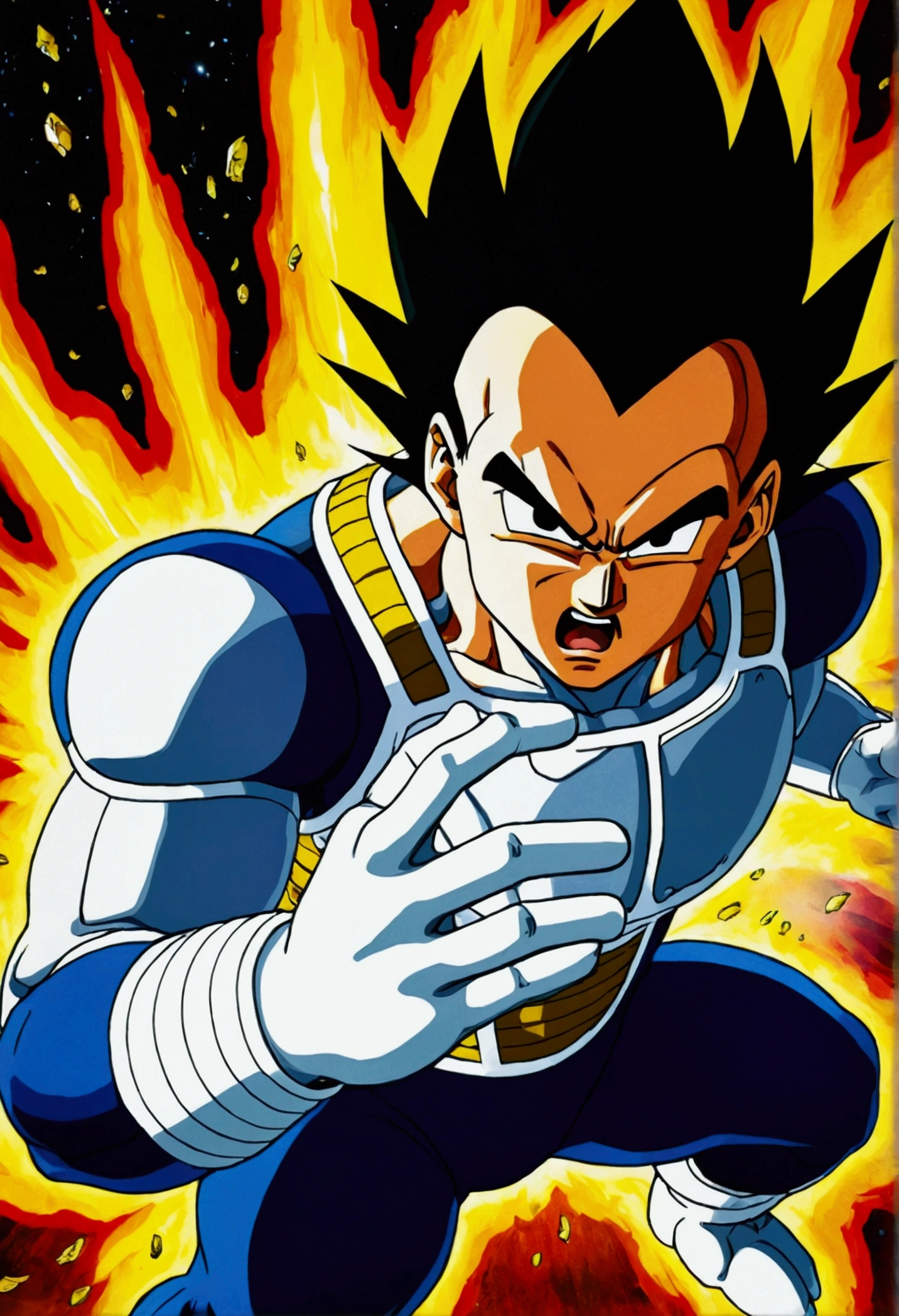 Vegeta releasing his fighting power, made by Akira Toriyama