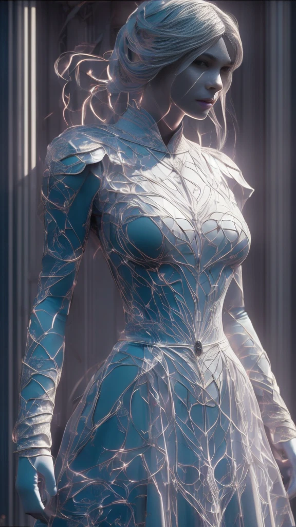 ((Best quality)), (Masterpiece)), (Details:1.4), Beautiful enchantress woman image,hdr,HighDynamicRange),Ray tracing,NVIDIA RTX,Super resolution,Unreal 5,Subsurface scattering,PBR Texture,Post-processing,Anisotropic filtering,Depth of field,Maximum clarity and sharpness,Many-Layer Textures, Albedo and specular maps, Surface coloring, Accurate simulation of light-material interactions, Perfect proportions, Octane rendering, Two-tone lighting, Wide aperture, Low ISO, White balance, Rule of thirds, 8K raw data, Otherworldly, Blue veins, White clothing