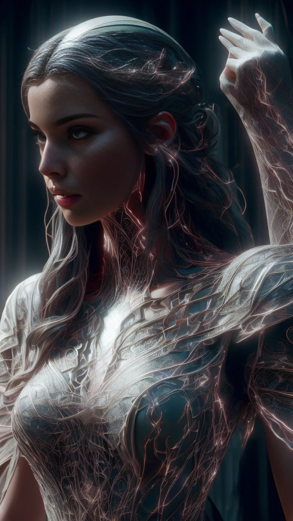 ((Best quality)), (Masterpiece)), (Details:1.4), Beautiful enchantress woman image,hdr,HighDynamicRange),Ray tracing,NVIDIA RTX,Super resolution,Unreal 5,Subsurface scattering,PBR Texture,Post-processing,Anisotropic filtering,Depth of field,Maximum clarity and sharpness,Many-Layer Textures, Albedo and specular maps, Surface coloring, Accurate simulation of light-material interactions, Perfect proportions, Octane rendering, Two-tone lighting, Wide aperture, Low ISO, White balance, Rule of thirds, 8K raw data, Otherworldly, Blue veins, White clothing