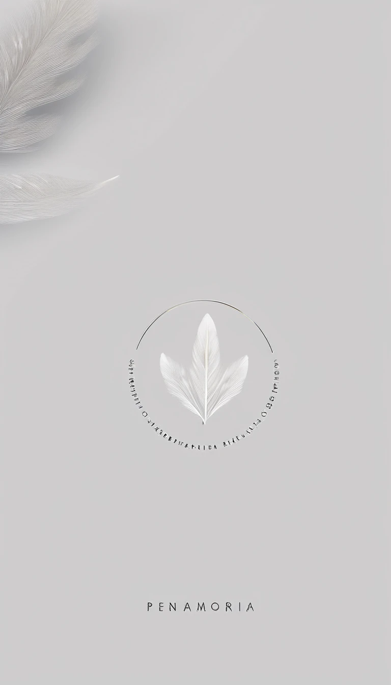 A minimal, modern, simple, cinematic logo design for the brand “Penamemoria". Create a modern, minimalistic, high-quality, white logo of a simple, fantastic, hipnotic, dreamy, artistic feather that symbolizes dreams, stories and memories