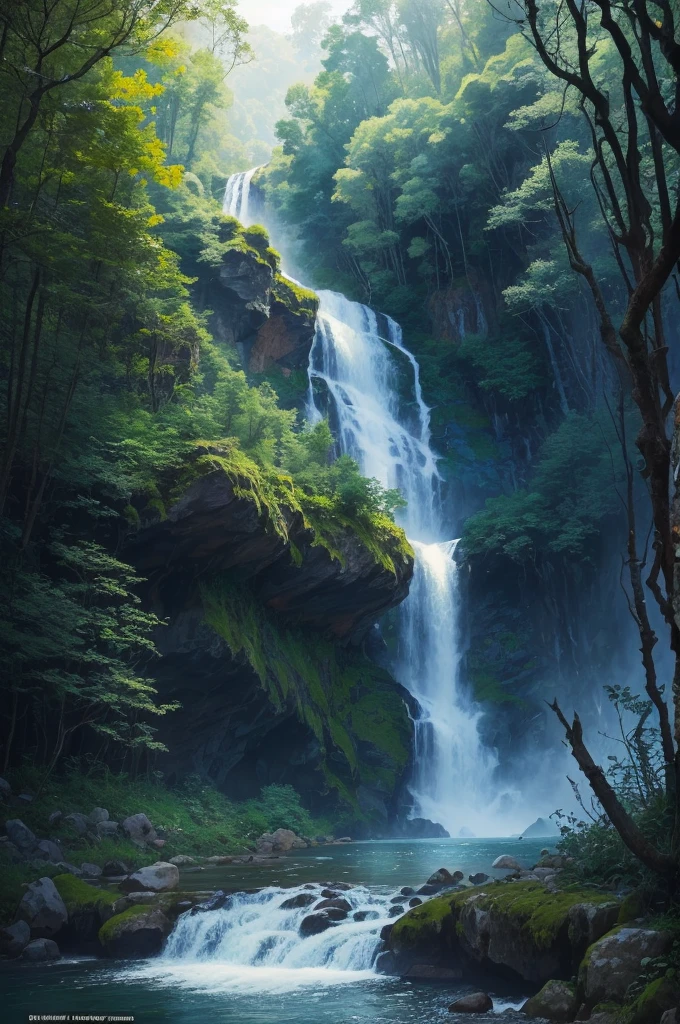 there is a waterfall in the middle of a lush green forest, forest and waterfall, lush and green, waterfall below, with waterfalls, an endless waterfall, water fall, with trees and waterfalls, with a waterfalls, stunning waterfall, peaceful beautiful waterfall, waterfall falling down, beautiful stunning waterfall, waterfall backdrop, mist from waterfall, lush forests, water falls, beautiful waterfall