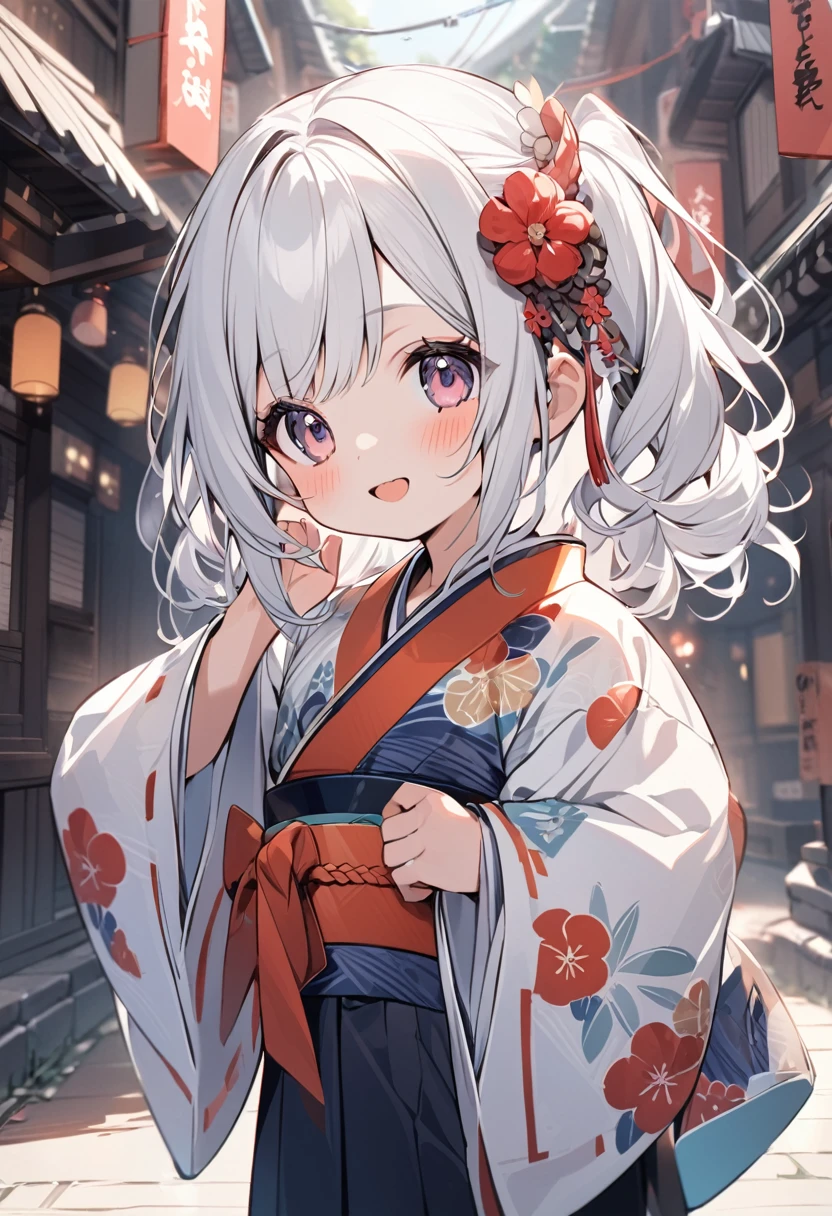 Super cute  white hair girl dressed in a kimono