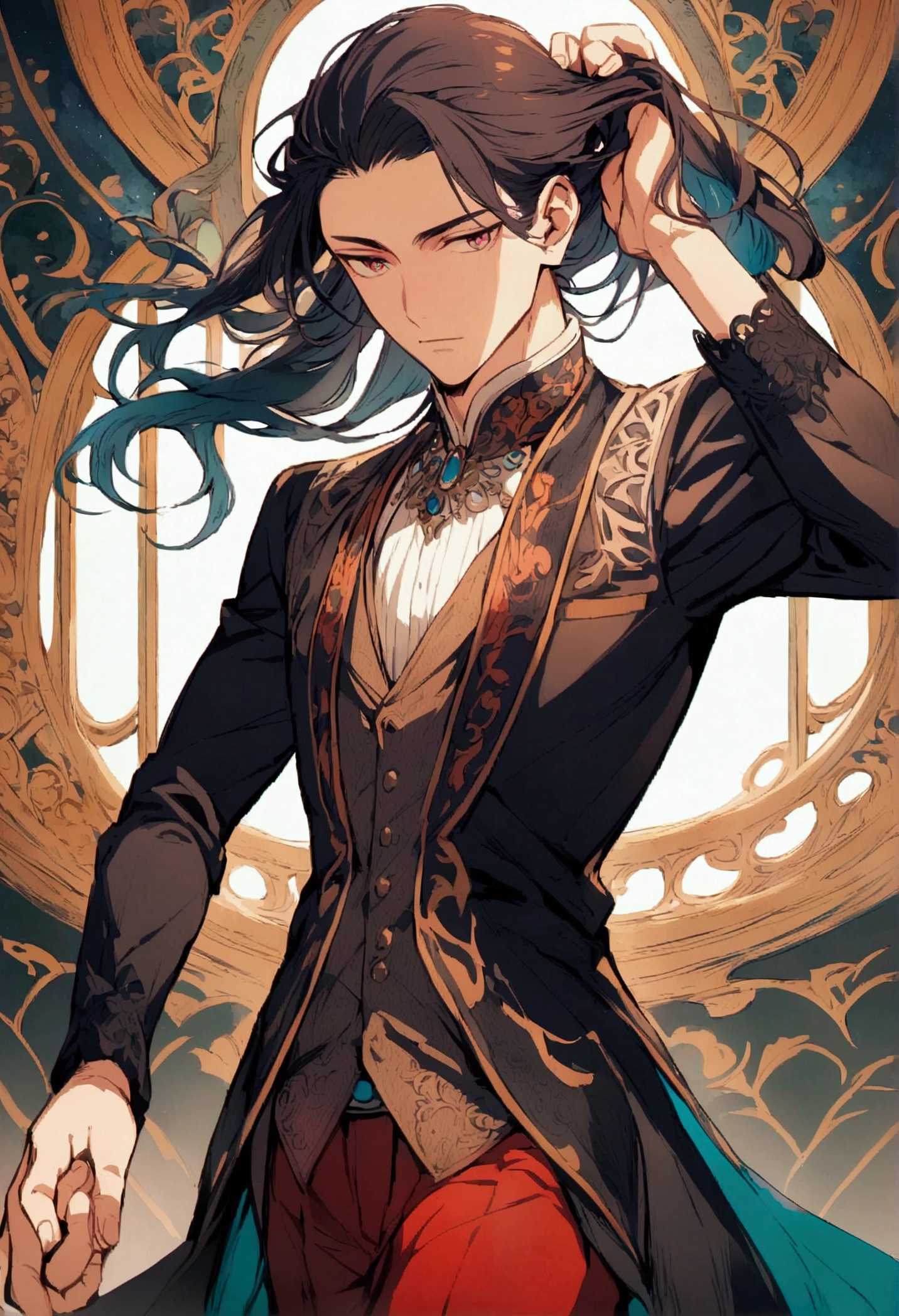 Anime boy running his hand over his hair