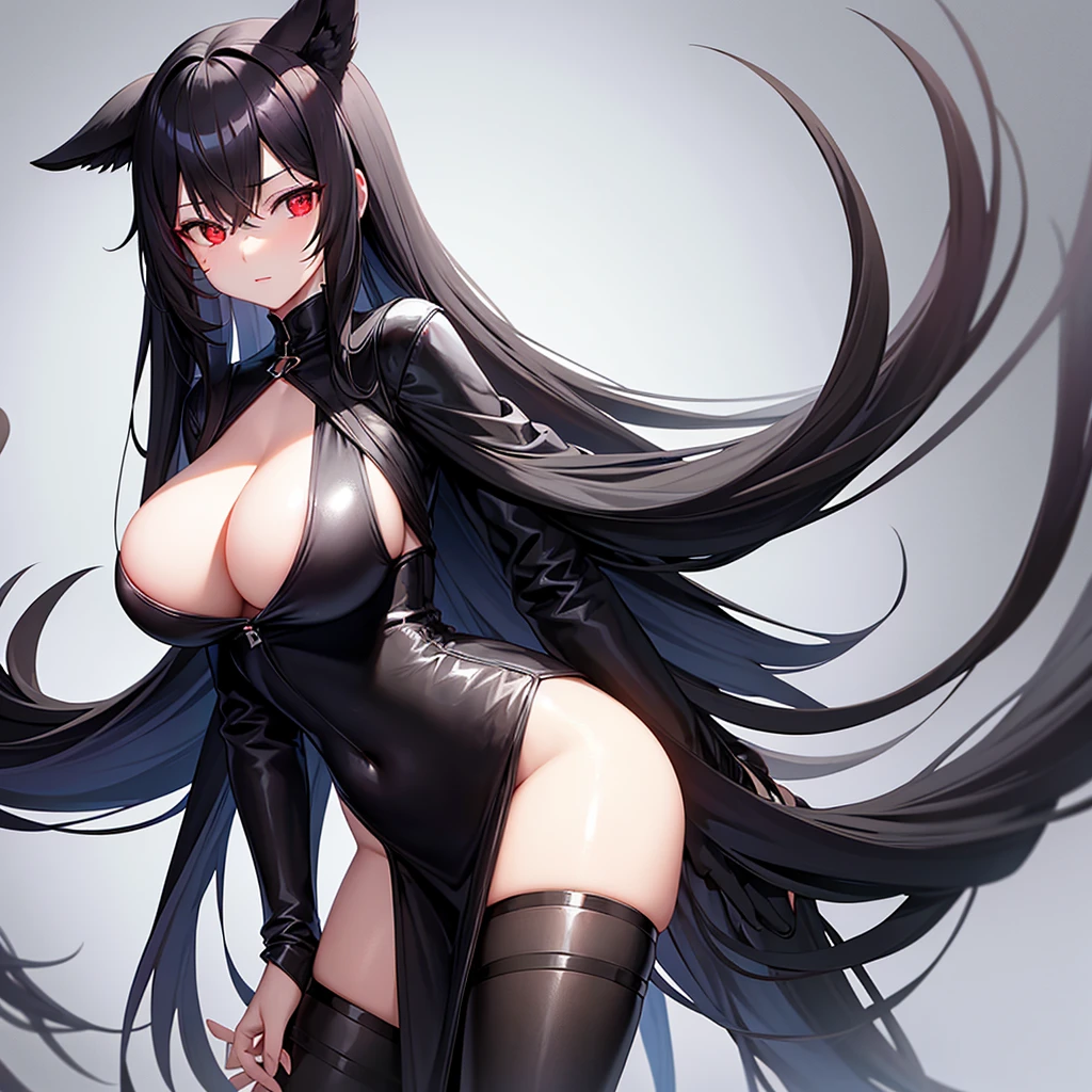 black hair girl, Long and straight, Red eyes, clear skin, with big breasts, perverted situation