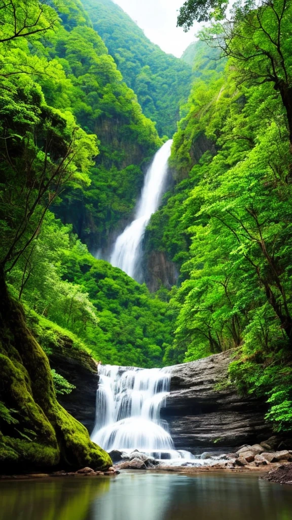 there is a waterfall in the middle of a lush green forest, forest and waterfall, lush and green, waterfall below, with waterfalls, an endless waterfall, water fall, with trees and waterfalls, with a waterfalls, stunning waterfall, peaceful beautiful waterfall, waterfall falling down, beautiful stunning waterfall, waterfall backdrop, mist from waterfall, lush forests, water falls, beautiful waterfall