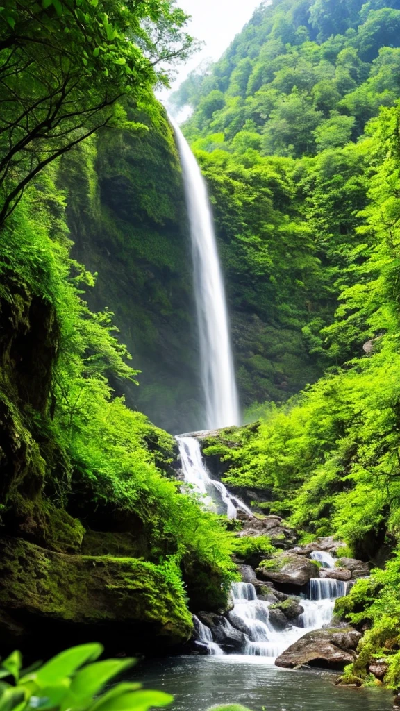 there is a waterfall in the middle of a lush green forest, forest and waterfall, lush and green, waterfall below, with waterfalls, an endless waterfall, water fall, with trees and waterfalls, with a waterfalls, stunning waterfall, peaceful beautiful waterfall, waterfall falling down, beautiful stunning waterfall, waterfall backdrop, mist from waterfall, lush forests, water falls, beautiful waterfall