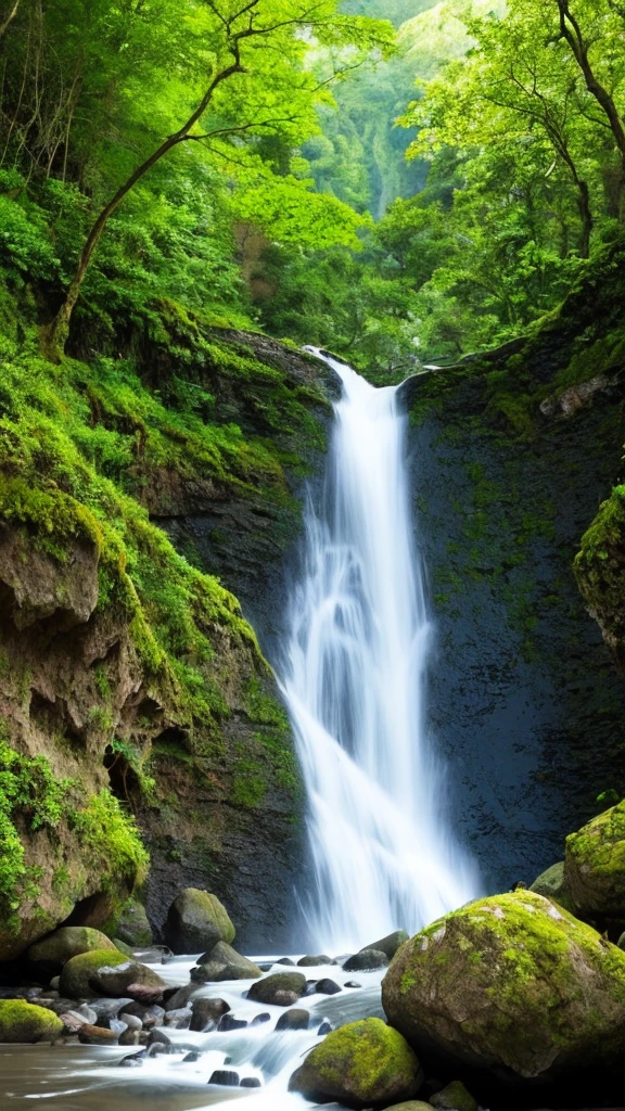 there is a waterfall in the middle of a lush green forest, forest and waterfall, lush and green, waterfall below, with waterfalls, an endless waterfall, water fall, with trees and waterfalls, with a waterfalls, stunning waterfall, peaceful beautiful waterfall, waterfall falling down, beautiful stunning waterfall, waterfall backdrop, mist from waterfall, lush forests, water falls, beautiful waterfall