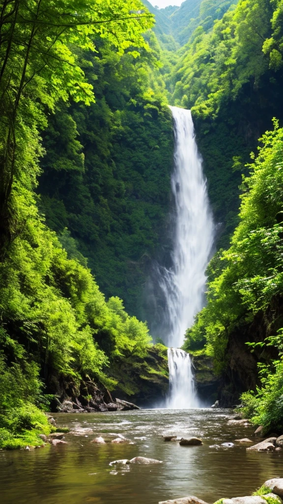 there is a waterfall in the middle of a lush green forest, forest and waterfall, lush and green, waterfall below, with waterfalls, an endless waterfall, water fall, with trees and waterfalls, with a waterfalls, stunning waterfall, peaceful beautiful waterfall, waterfall falling down, beautiful stunning waterfall, waterfall backdrop, mist from waterfall, lush forests, water falls, beautiful waterfall