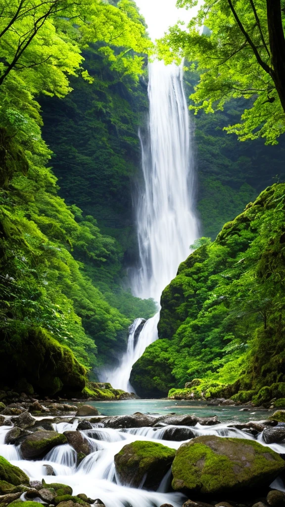 there is a waterfall in the middle of a lush green forest, forest and waterfall, lush and green, waterfall below, with waterfalls, an endless waterfall, water fall, with trees and waterfalls, with a waterfalls, stunning waterfall, peaceful beautiful waterfall, waterfall falling down, beautiful stunning waterfall, waterfall backdrop, mist from waterfall, lush forests, water falls, beautiful waterfall