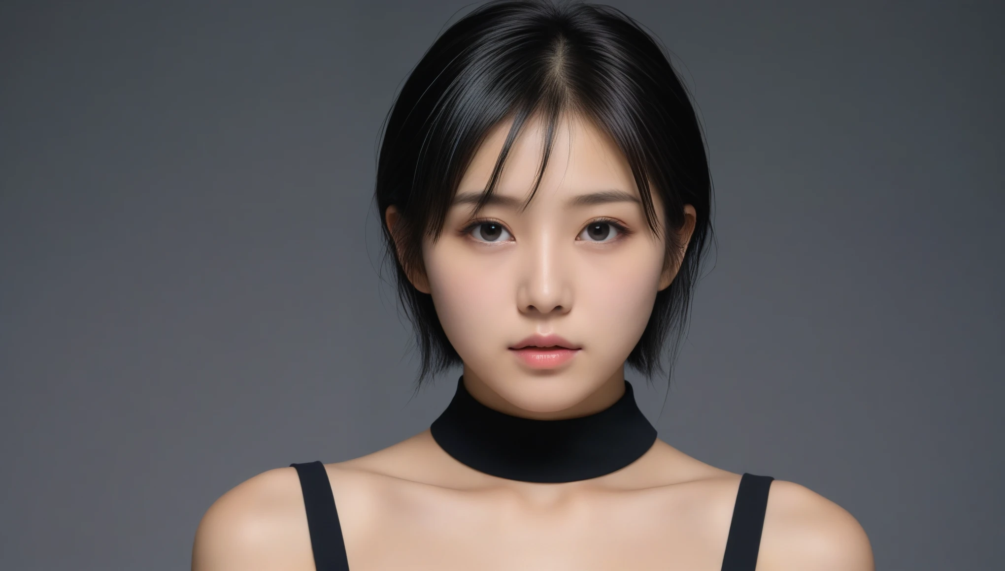 8k, Ultra-high resolution, Highest quality, masterpiece, 三分割法によるphotograph,Surreal, photograph, 1 Girl, (16 years old:1.3), pretty girl, Cute Face, Beautiful eyes in every detail, 細かくdetailedに,masterpiece,One Girl:1.2, Japan Female Announcer,extream close up,sad,streaming tears,Black short hair,Messy hair,(black suit:1.3),Nun's clothing,(印象派の美しい少女のPortraiture), (Gray background:1.3),(Impressionist light and colour),prayer,Realistic Skin, Perfect and beautiful face ,完璧でCute Face, Skin with attention to detail, Perfect limbs、Narrow waist,Looking at the audience、beauty,Long neck,clavicle,(((Ideal body type))),A cup small breasts :2,Portraiture:2,Perfect Anatomy,鮮明なdetailed,detailed,Surreal,Light and shadow,spotlight