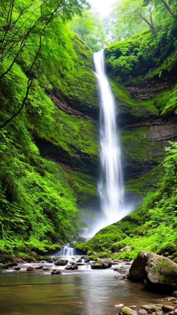there is a waterfall in the middle of a lush green forest, forest and waterfall, lush and green, waterfall below, with waterfalls, an endless waterfall, water fall, with trees and waterfalls, with a waterfalls, stunning waterfall, peaceful beautiful waterfall, waterfall falling down, beautiful stunning waterfall, waterfall backdrop, mist from waterfall, lush forests, water falls, beautiful waterfall