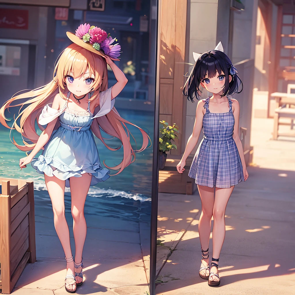 Beautiful anime girl, young, summer vacation lookbook