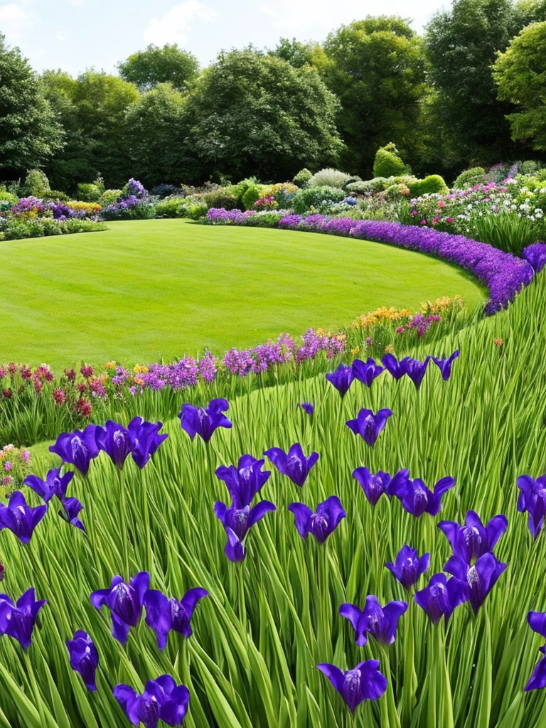 three black gladiols in a garden with green grass, black flowers, purple and scarlet colours, nice deep colours, black and red colors, crimson - black color scheme, by Andre de Krayewski, red irises, black-crimson color scheme, their irises are red, with black vines, rich deep colors. a masterpiece, red and black colors