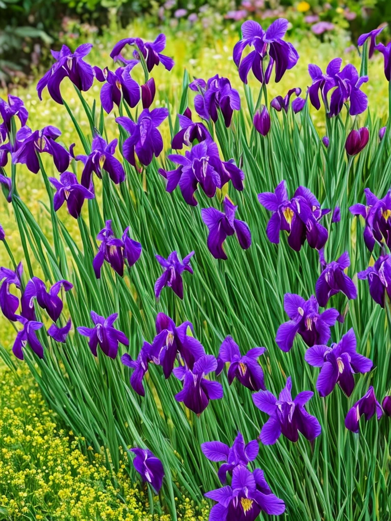 three black gladiols in a garden with green grass, black flowers, purple and scarlet colours, nice deep colours, black and red colors, crimson - black color scheme, by Andre de Krayewski, red irises, black-crimson color scheme, their irises are red, with black vines, rich deep colors. a masterpiece, red and black colors